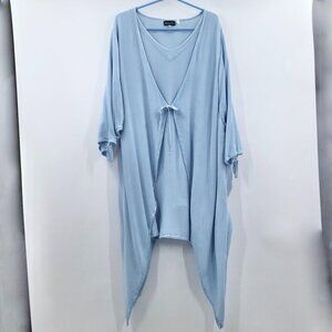 Handmade Lagenlook Mock Twinset Women's 5X Top Light Blue Sharkbite Hem Boho